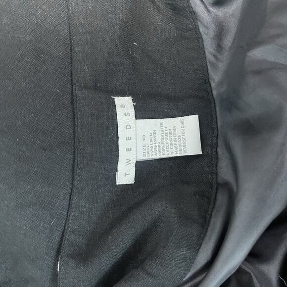 Tweed Skirt size 10 Black Linen White Floral Embroidery Knee A Line Wedding Slim - Picture 8 of 8